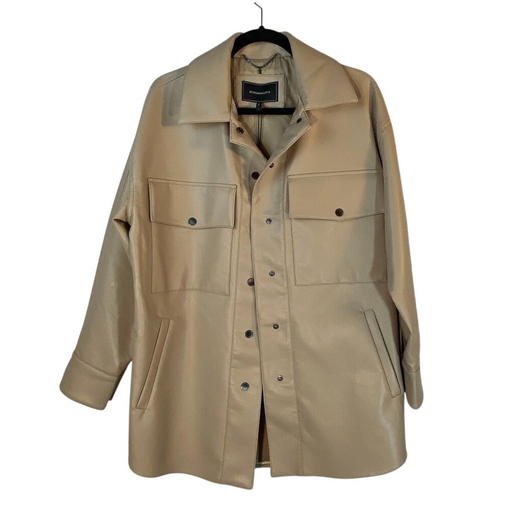BCBGMAXAZRIA Faux Leather‎ Shacket Shirt Jacket Latte Beige